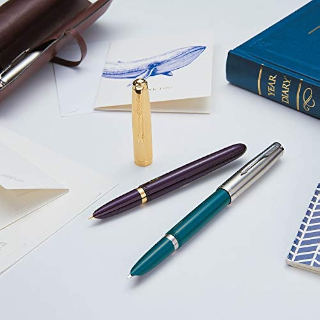 Parker 51 Ballpoint Pen | Deluxe Black Barrel with Gold Trim | Medium 18k Gold Point with Black Ink Refill | Gift Box