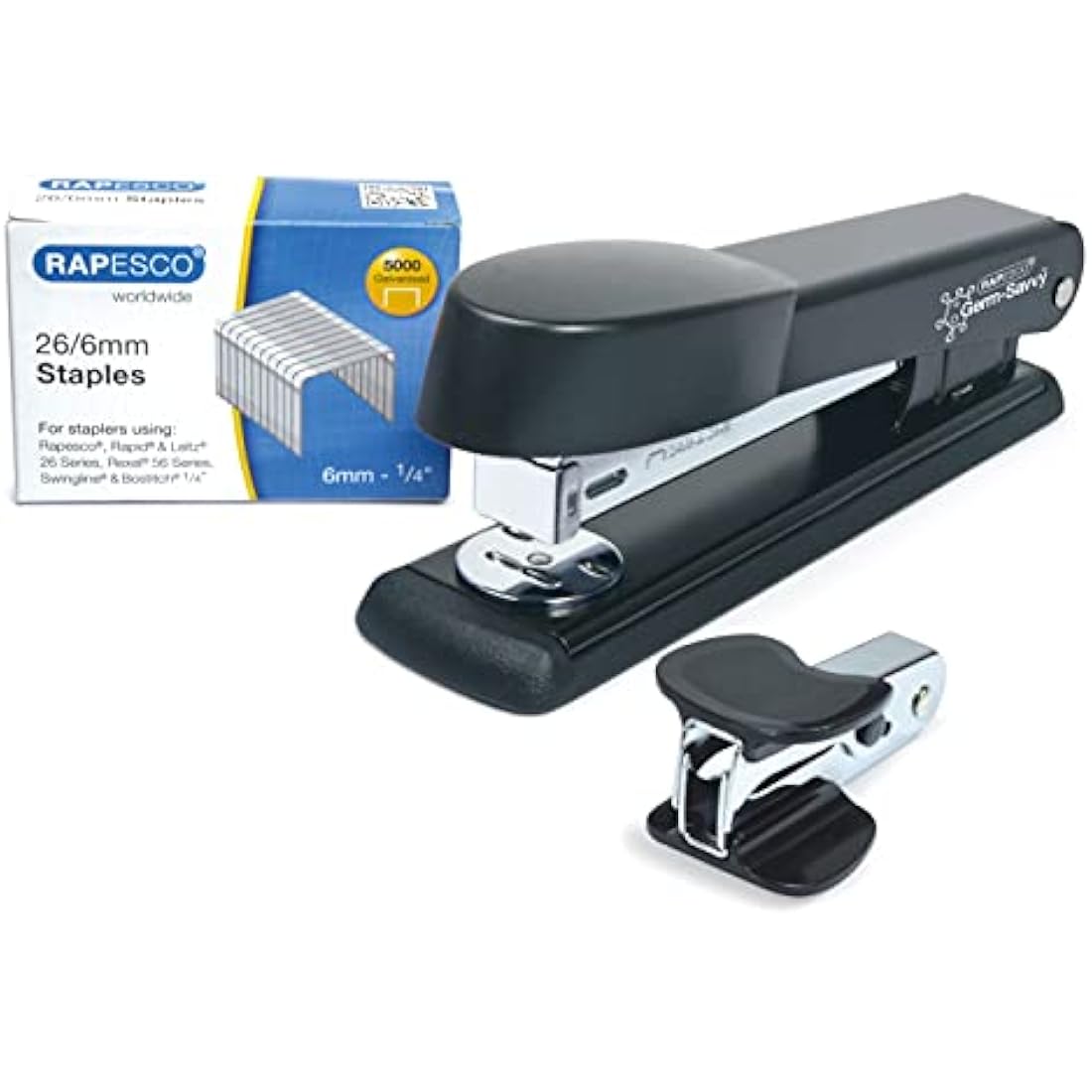 Rapesco 1471 Germ-Savvy Antibacterial, Marlin Stapler, R4 Staple Remover & 5000 26/6 mm Staples, Black