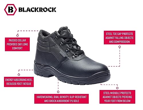 Blackrock Chukka Work Boots, Safety Boots, Safety Shoes, Steel Toe Cap, Mens Womens Ladies, Work Shoes, Black, Gardening, Lightweight, Leather, Wide Fit, Non Slip, On Site - Size 3