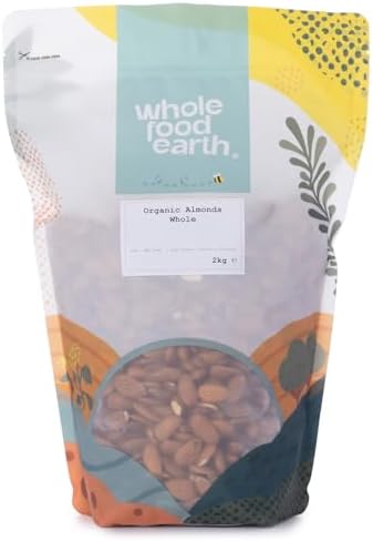 Wholefood Earth Organic Almonds Whole – 2 kg | Raw | GMO Free | Vegan | High Fibre | Source of Protein | Certified Organic