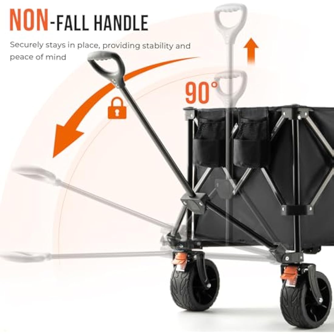 Overmont 300L Extra Large Folding Festival Trolley Cart - All-terrain Wide Wheels and Brake - Heavy Duty Cart Load up 200KG - with Adjustable Handle & Cover Bag - Wagon for Beach Camping Garden