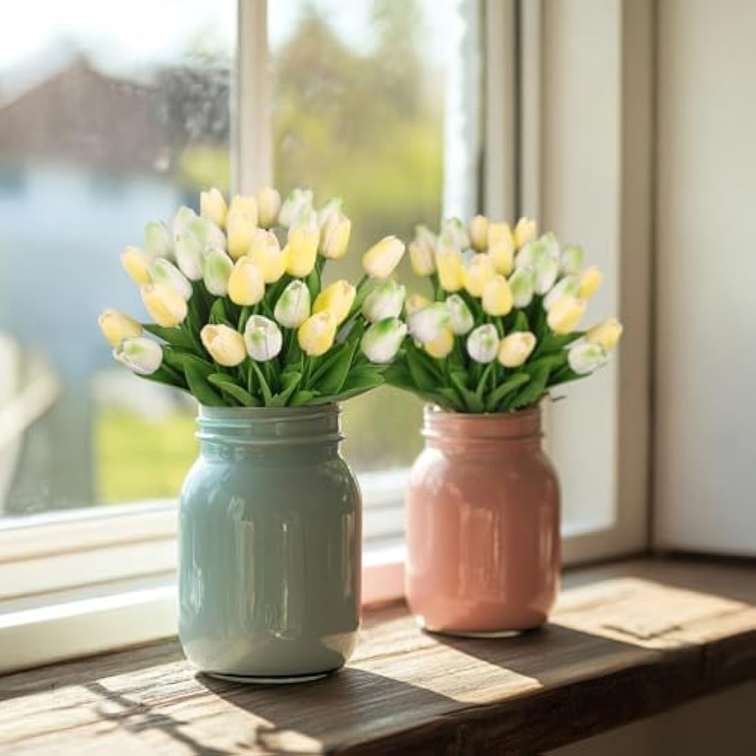 N&T NIETING Artificial Tulips Flowers, 12Pcs Fake Tulip Real Touch Latex Faux Tulips Flowers Bouquet for Wedding Floral Arrangements Mother's Day Home Easte Decoration(Mix Green)