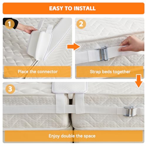 Qucover Bed Bridge Twin to King Converter Kit, Gap Filler Kit with Memory Foam, Comfortable Mattress Connector for Guest and Hotel, 200x20x8cm