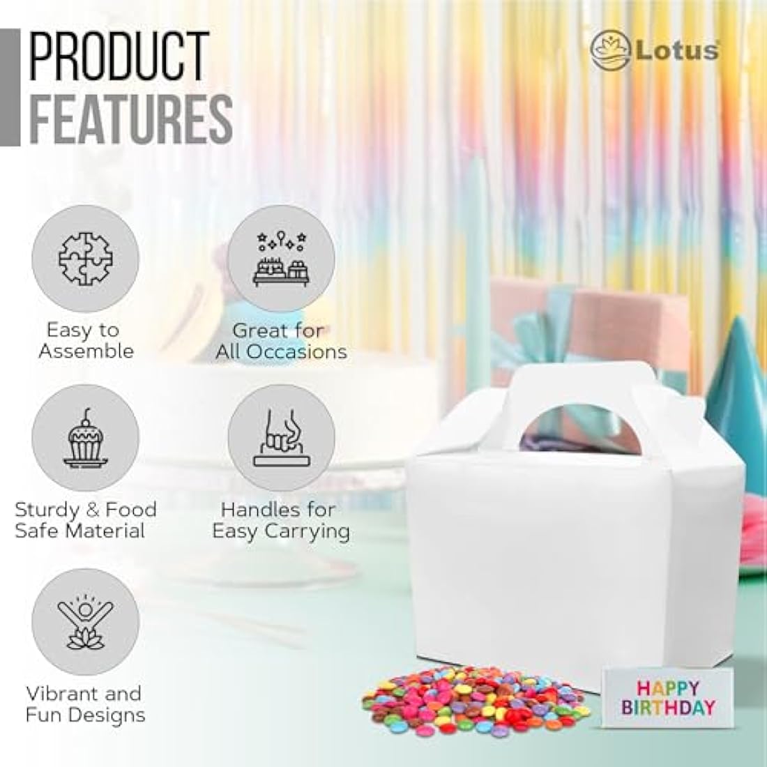 Lotus 50-Pack Kids’ Party Favor Boxes – Stylish White Treat Containers for Birthdays, Halloween & Fun Celebrations | Perfect for Loot Boxes and Party Favors | Elegant Option for Any Occasion (White)