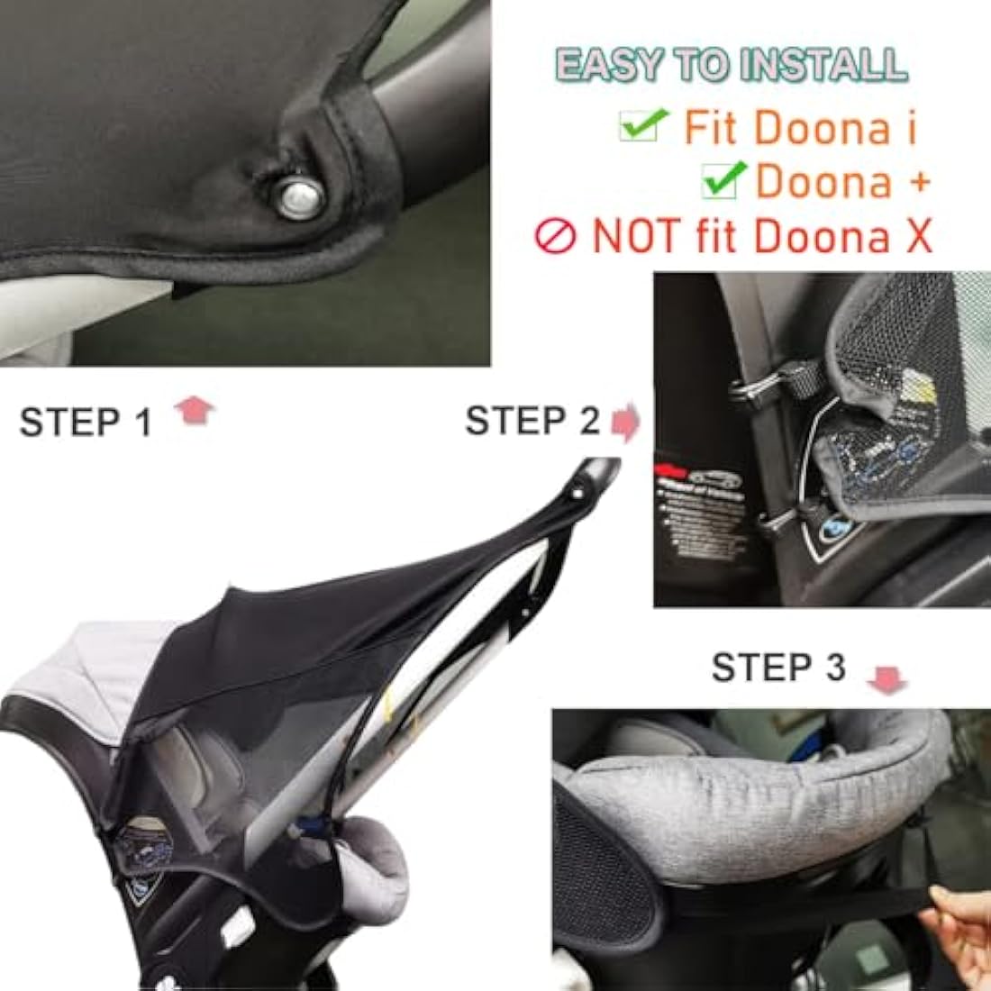 Cysocool Car Seat Pram Sunshade for Doona Stroller Car Seat (not for Doona X) Stroller Snap-on Sun Protection Canopy, Anti-UV Baby Pushchair Blackout Cover Shield Insect Mosquito Net