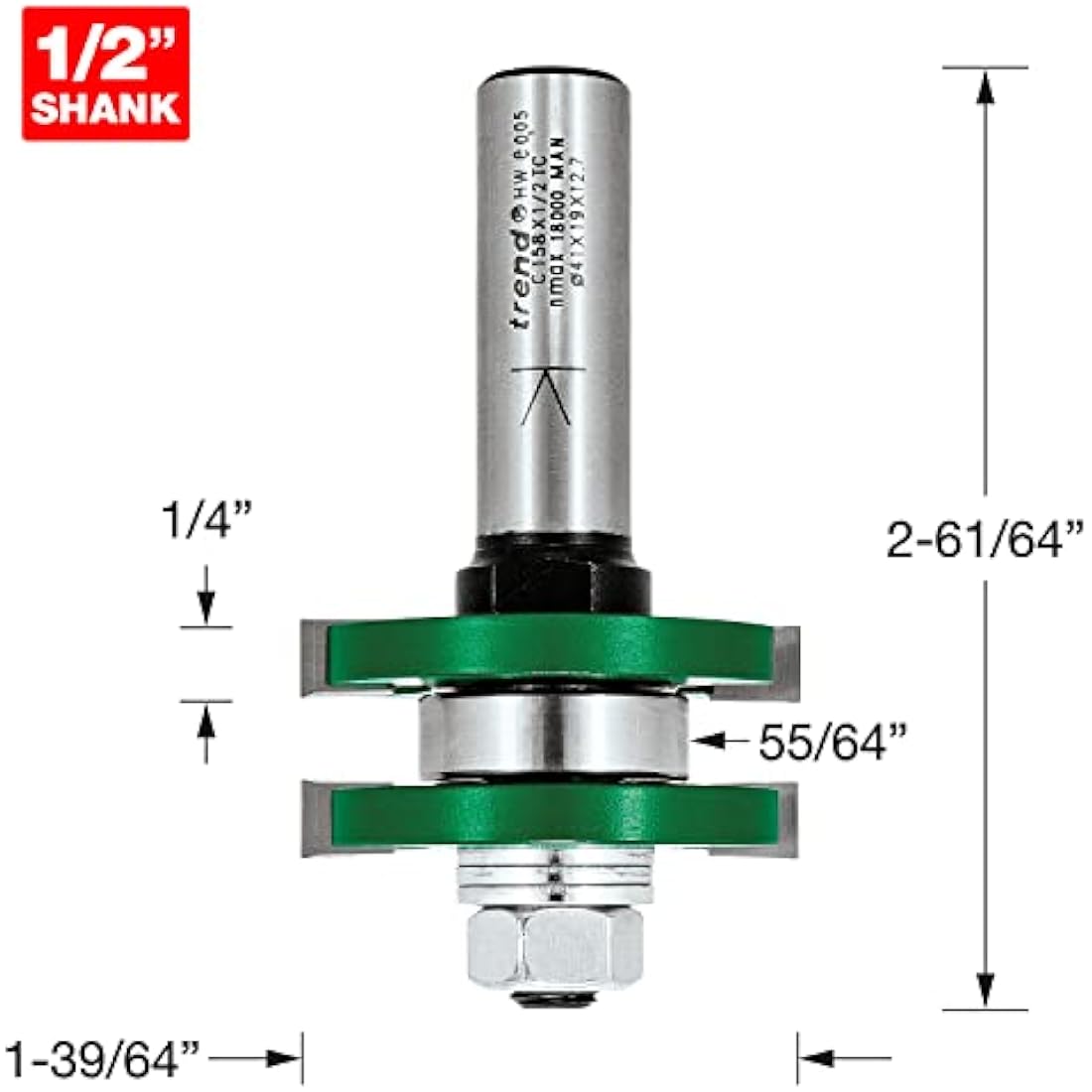 Trend CraftPro Tongue and Groove Router Cutter Bit, 1/2 Inch Shank, 3.2mm Cut Length and 9.5mm Cut Diameter, Tungsten Carbide Tipped, C158X1/2TC