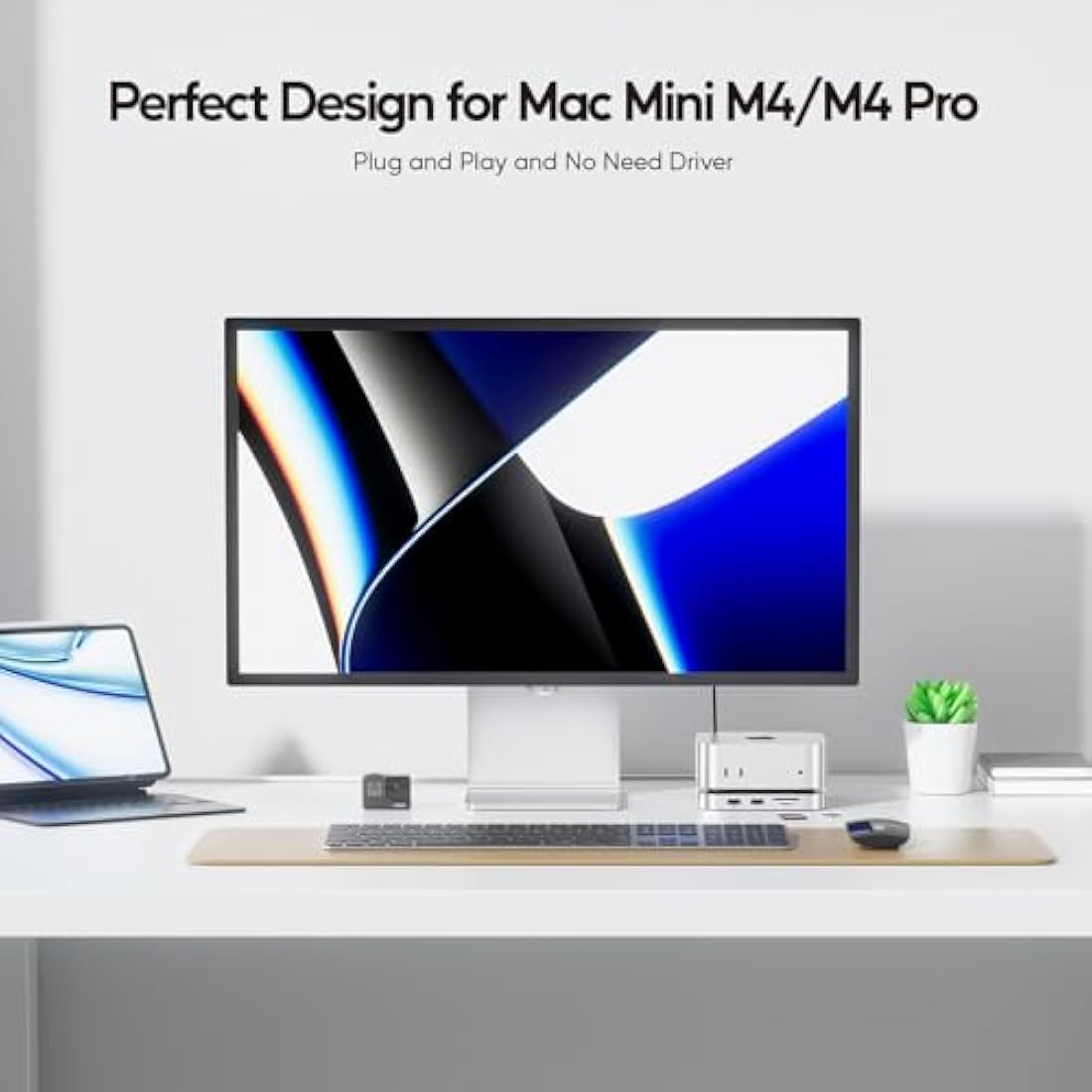 PULWTOP Mac Mini M4 Dock with 4TB M.2 SSD Enclosure (SSD NOT Included), Mac Mini M4/ M4 Pro Hub Stand with HDMI 4K 60Hz, 2024 MacMini USB C Hub Accessories, 3 USB A 2.0, SD/TF Card Slots, 3.5mm Audio