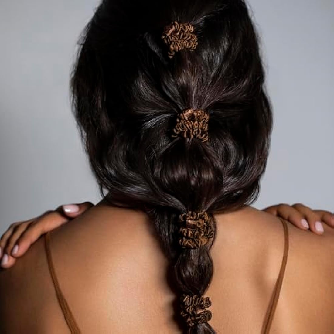 slip Skinny Brown Scrunchies - Back to Basics - Anti-Crease, Anti-Breakage Slipsilk Design Protects Delicate Hair - Includes 4 Pure Silk Scrunchies - 4 Pack
