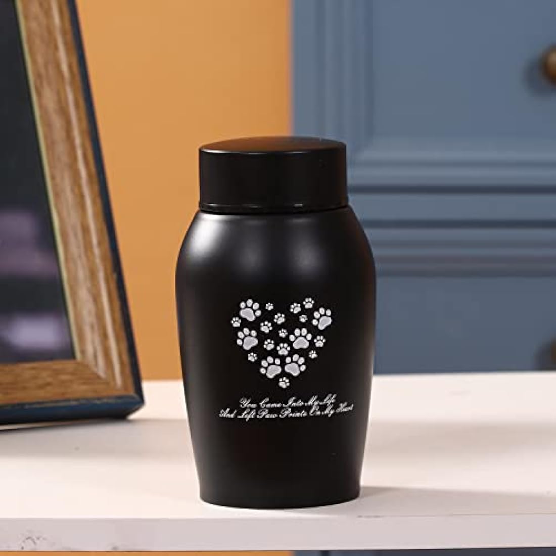 Paw Print Keepsake Urns - Pet Memorial Urns for Dog & Cat Ashes (Small, Black)