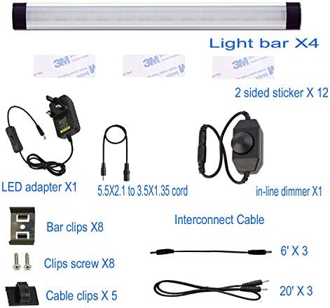 AlBOO Under Cabinet Kitchen Light - Wired LED Dimmable Warm White, 28cm Cupboard Light 12V Plug-in With Mains, Ultra Thin Fixture for Counter Display - 4 Pack