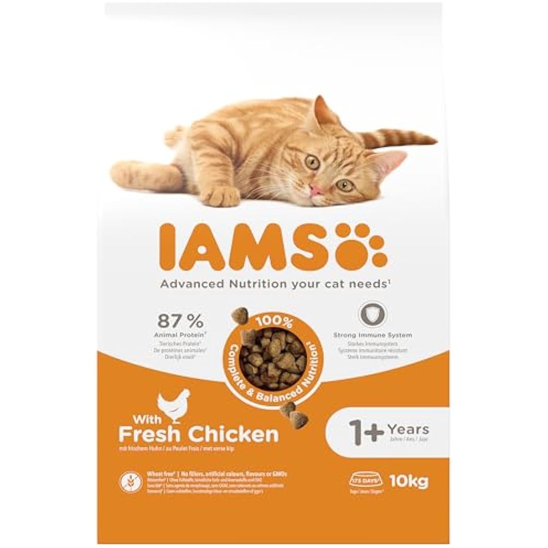 IAMS Adult Complete Dry Cat Food Chicken 10kg - Supports Strong Immune System