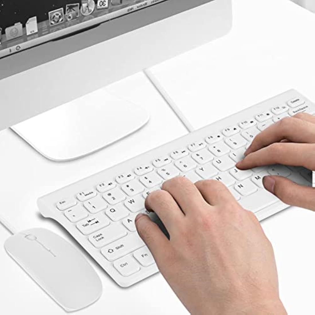 Richer-R Wired Keyboard and Mouse Set,Portable and Lightweight Ultra-Thin USB Wired Keyboard Optical Mouse Mice Set Combo for PC Laptop(White)