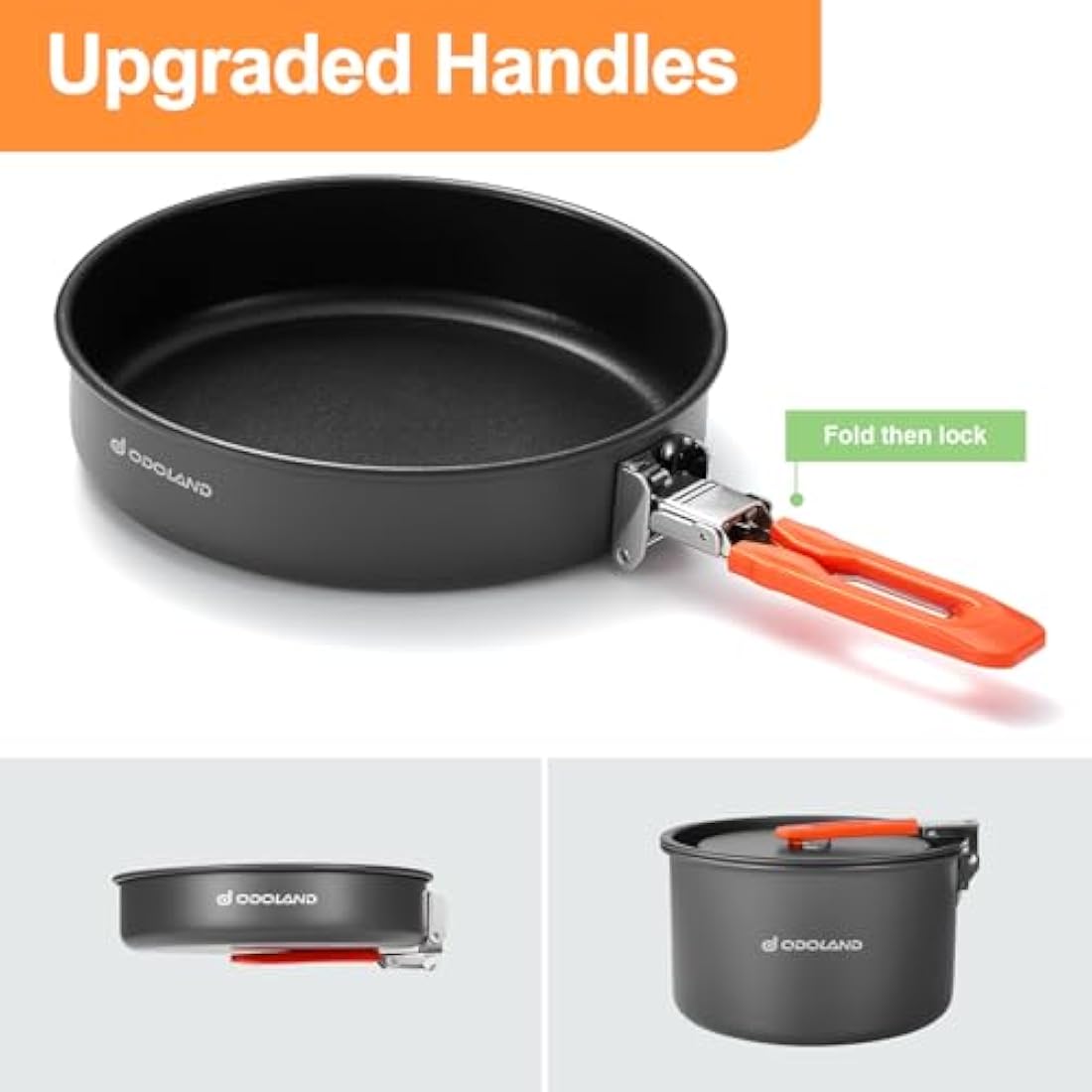 Odoland Camping Outdoor Cookware Mess Kit, Portable Camping Cooking Pot Frypan with Kettle Mesh Bag for Camping, Backpacking, Outdoor Cooking and Picnic