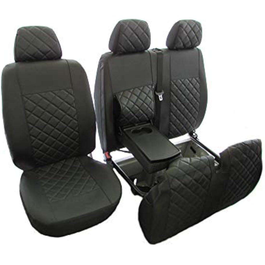 Texmar Designed to fit MERCEDES SPRINTER CRAFTER 2006-2018 RHD ALL BLACK ECO LEATHER Seat Covers 2+1 (1 single 1 double)