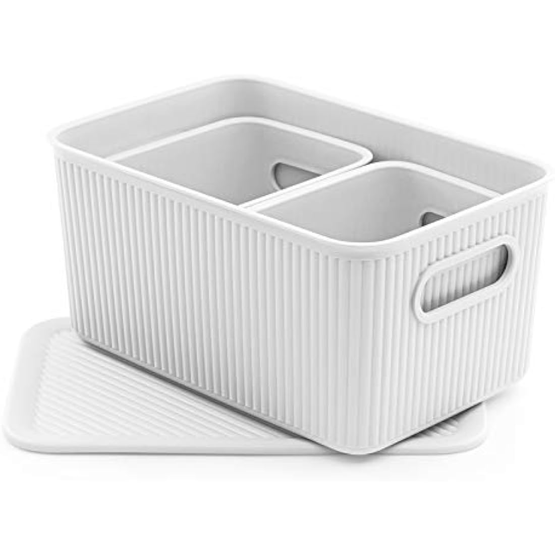 TATAY Set of 3 Baobab Organizer Boxes and 5L Lids, BPA-Free, Pergamon White, Medium, (1 x 5L, 2 x 1.5L)