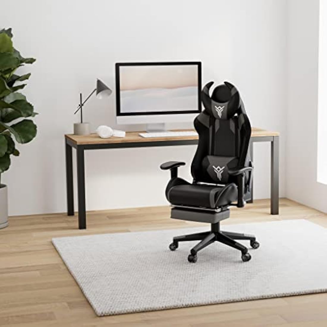 Fullwatt Computer Gaming Chair with Footrest and Adjustable Arms Reclining Swivel Chair, Desk Chair High Back with PU Leather for Home Office, white