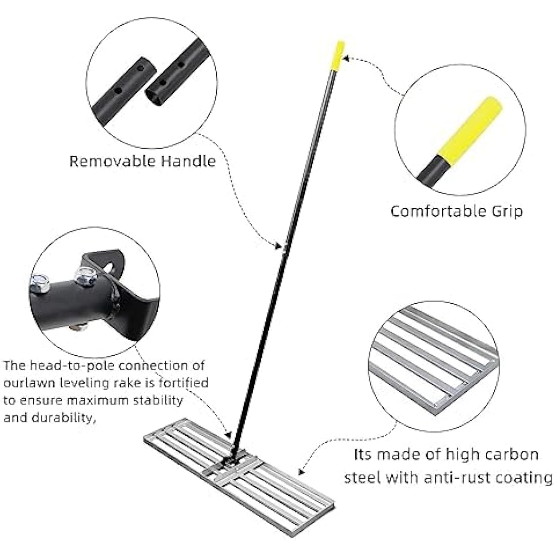 Byhagern Lawn Levelling Rake - Heavy Duty Lawn Leveller - 36" Wide 69" Handle Lawn Lute, Levelawn Tool for Garden, Golf Course, Farm, Backyard, UK-B4042, Silver