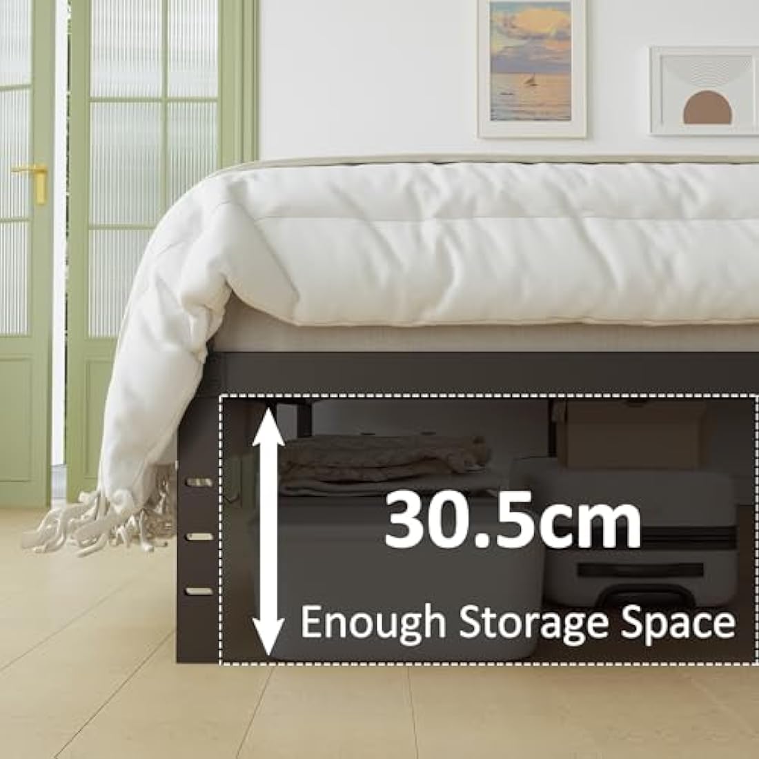 Lutown-Teen Small Single Bed Frame 2ft 6 with Curved Headboard, Heavy Duty Black Metal Bed Frames with Steel Slats, Small Single Beds 36 cm High, Ample Storage Underneath, Noise Free, Easy Assembly