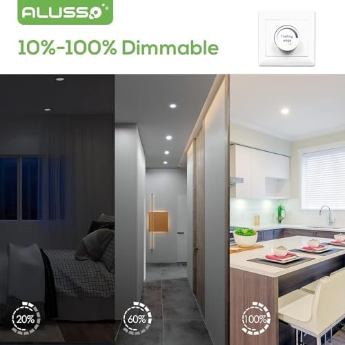 ALUSSO LED Recessed Ceiling Lights, 7W 580Lm Ultra Slim Dimmable Downlights, Warm White 3000K Neutral White 4000K Cool White 6500K Adjustable, IP44 Bathroom Spotlights for Kitchen, Living Room, 6 Pack