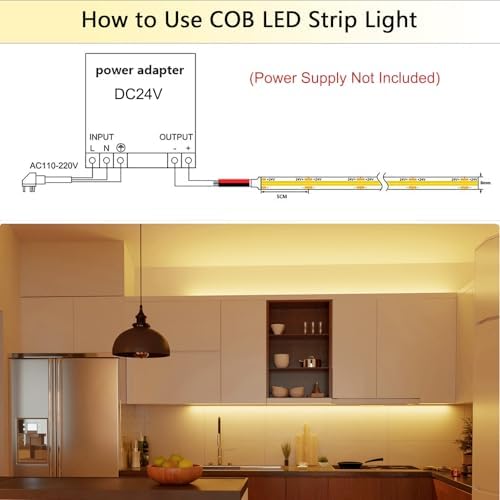 SIRYYUI COB LED Strip 10M,Warm White 3000K LED Strip Light DC24V,384LEDs/M,CRI 90+ Super Bright Uniform Dotless LED Tape Lights for Cabinet Room Home DIY Lighting Project (No Power Supply)