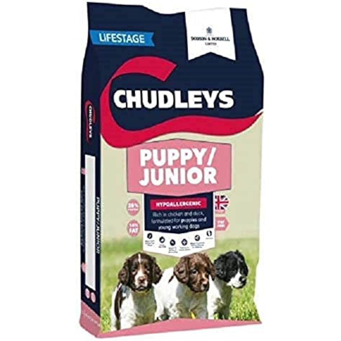 Chudleys Puppy Junior Hypoallergenic Dry Puppy Food - Rich in Chicken and Duck, 12 kg, transparent