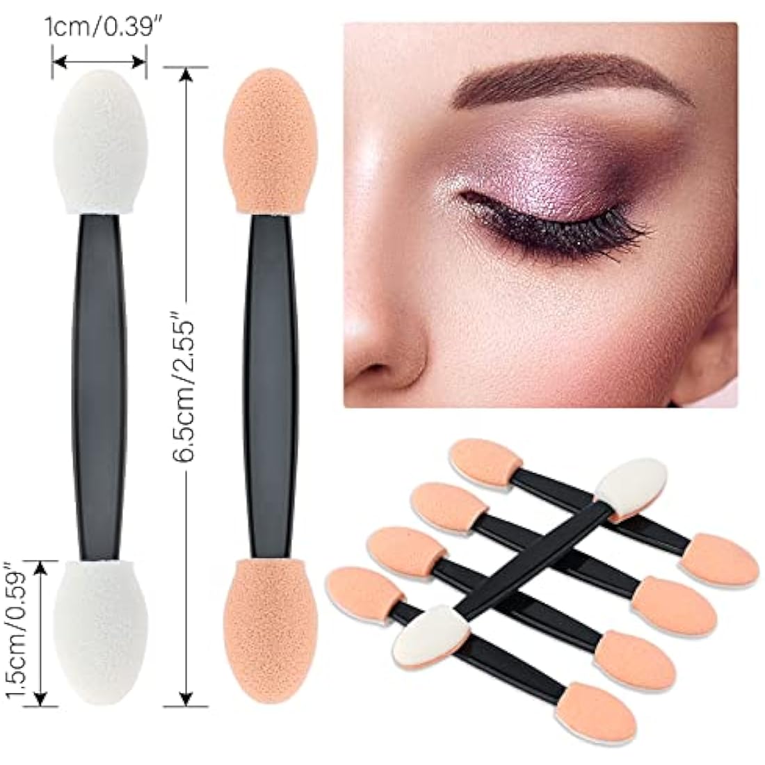 G2PLUS 100PCS Sponge Eyeshadow Applicators - Disposable Eyeshadow Applicators - Beige Eye Shadows Sponge Brushes - Eye Makeup Applicators for Nails and Eyeshadow Makeup