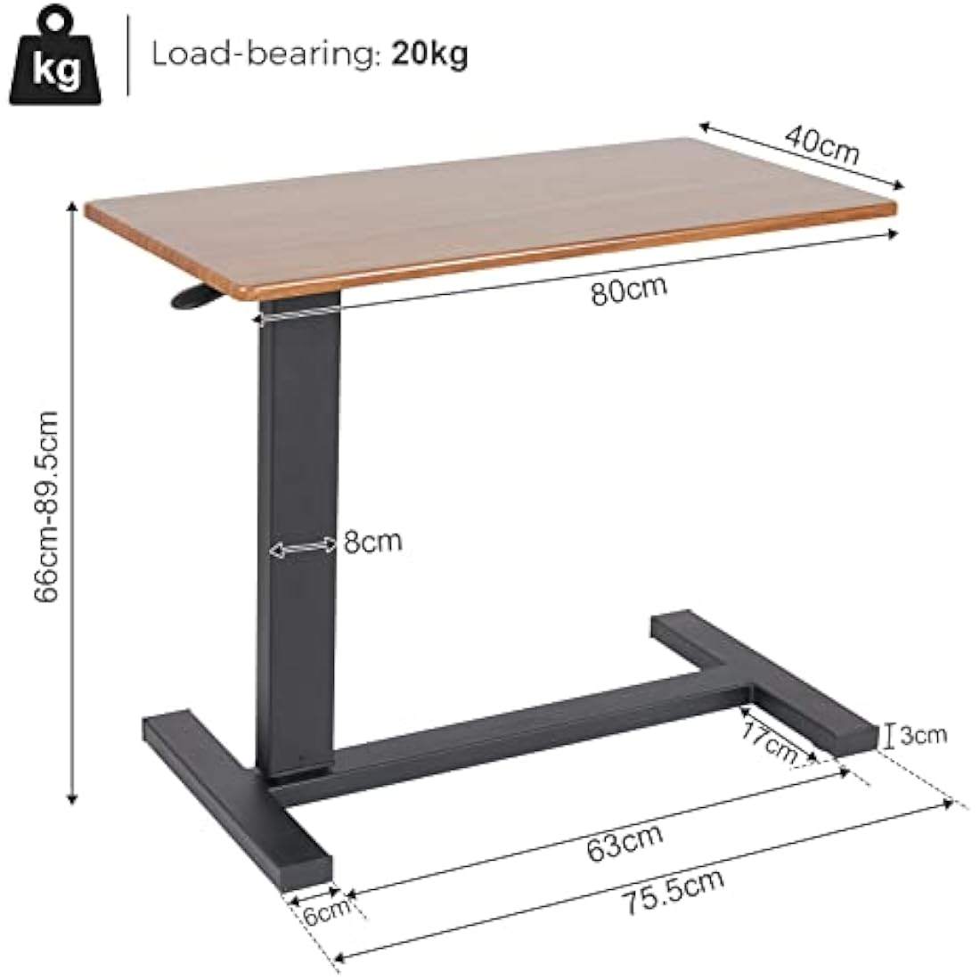 FATIVO Overbed Bedside Table with Rolling Wheels 80x40x89.5cm C Shape Side Table Adjustable Height Hospital Bed End Table Sofa Large Laptop Side Table for Couch, Living Room, Multiple Uses