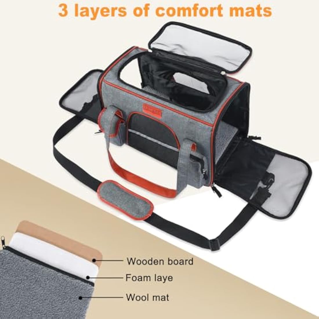 COMSLE Pet Carrier Bag Large for Cat Dogs up to 8kg, Airline Approved Portable Dog Travel Bag Suitable for Long and Short Trips with 5 Sides Breathable Mesh, Soft Removable Mat and Shoulder Strap