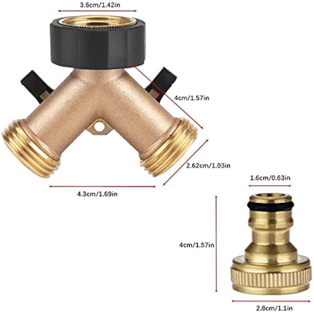 Brass 2-Way Tap Y Splitter - 3/4" Hose Connector with Individual On/Off Control