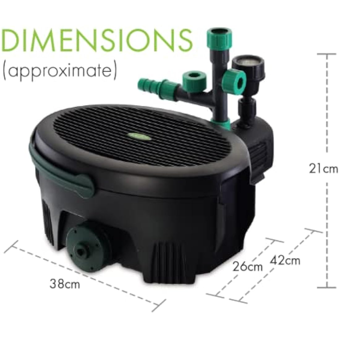 Blagdon Inpond 6-in-1 9000 Easy Care Clean Pond Solution, 49.5w Pond Pump & Filter with UV Clarifier for Algae Control and Clear Water, LED Light, 4 Fountain Heads, for Ponds Up to 9,000L, Green