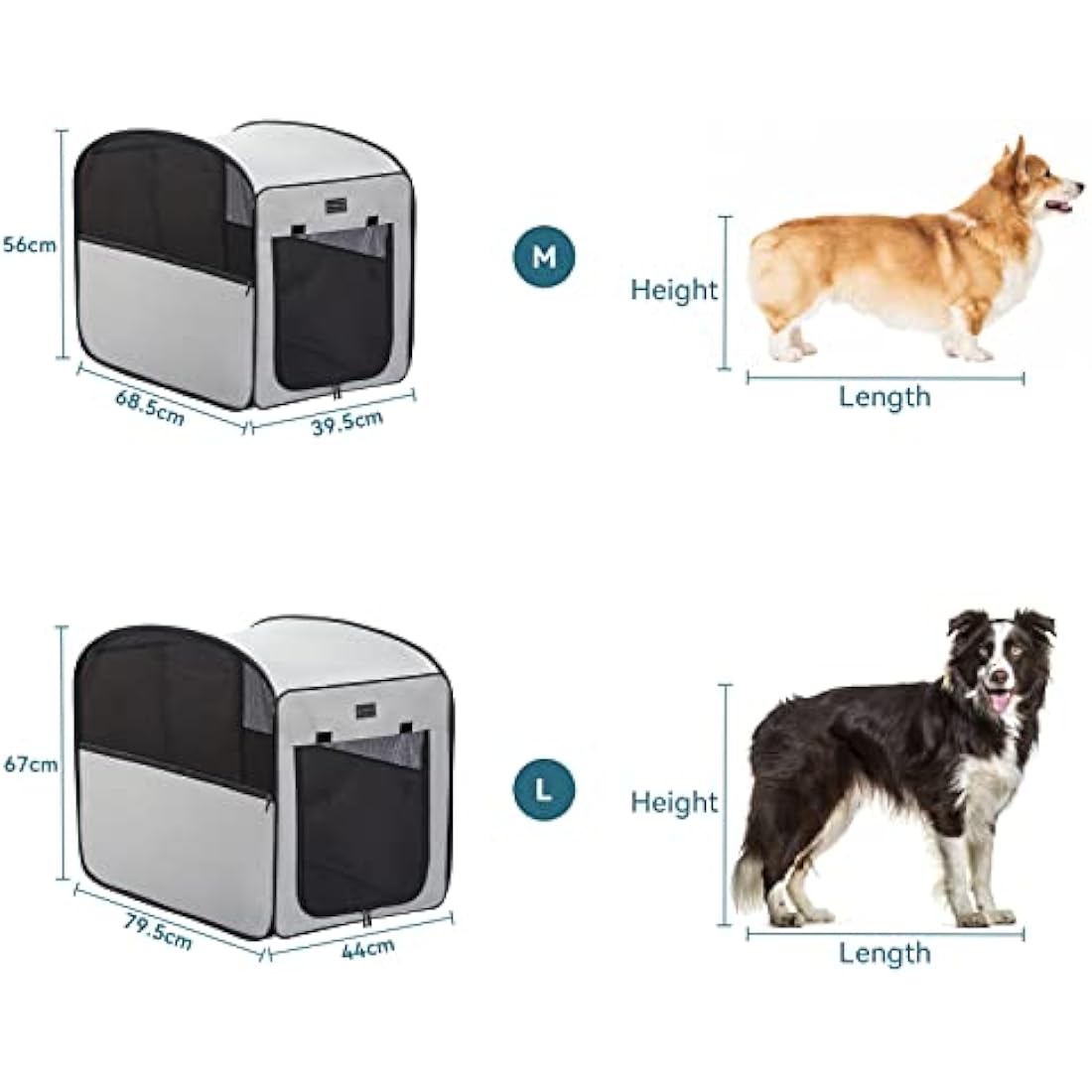 Petsfit Collapsible Dog Crate,Soft Dog Crate for Travel and Car Use - Pop Up Design，Lightweight and portable soft Crate for Small and Meduim Dogs Cats，Improved Top Zipper,68 x 40 x 56cm