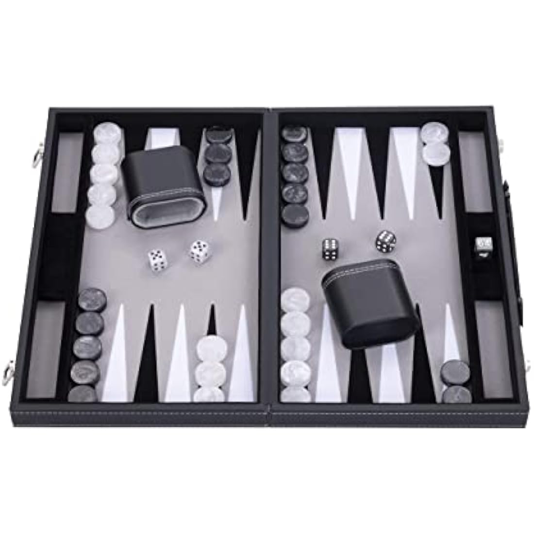Engelhart - 250509 - Large Luxury Backgammon 18 Inches - 45 cm - Faux Leather & Felt Inlay - Pearl Dice & Chips + 2 Cups - Strategy Game - Pro & Leisure