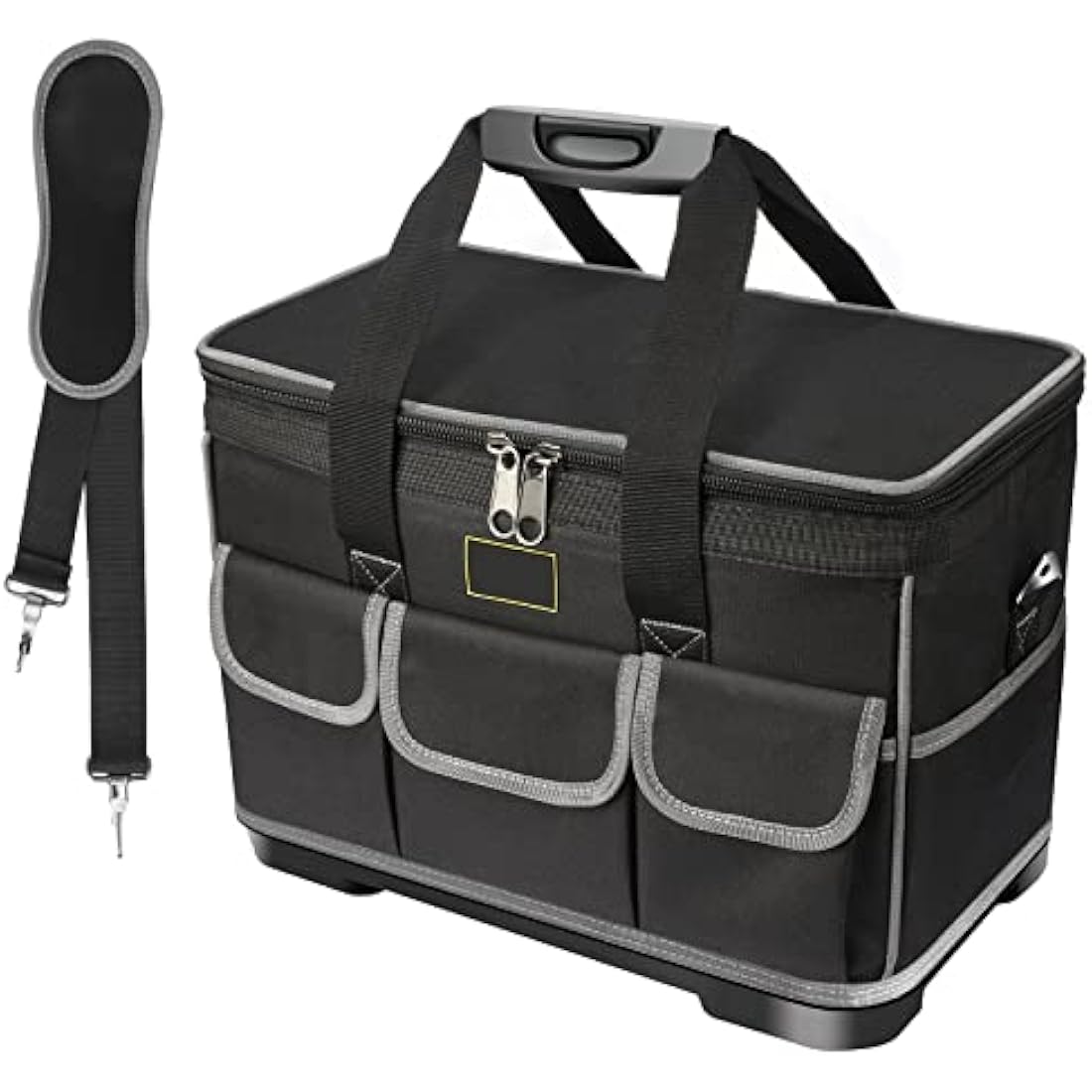 Noosverl Tool Bag, Multifunctional Rigid Tool Bag Organiser Toolcase with Adjustable Shoulder, Black, 40 x 23 x 28 cm,electrician tool bag