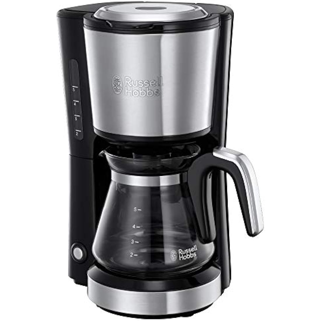Russell Hobbs Kaffeemaschine Klein [Brausekopf für optimale Extraktion&Aroma] Compact (1 bis 5 Tassen, 0,6l Glaskanne, inkl Permanentfilter, Warmhalteplatte) kompakte Filterkaffeemaschine 24210-56