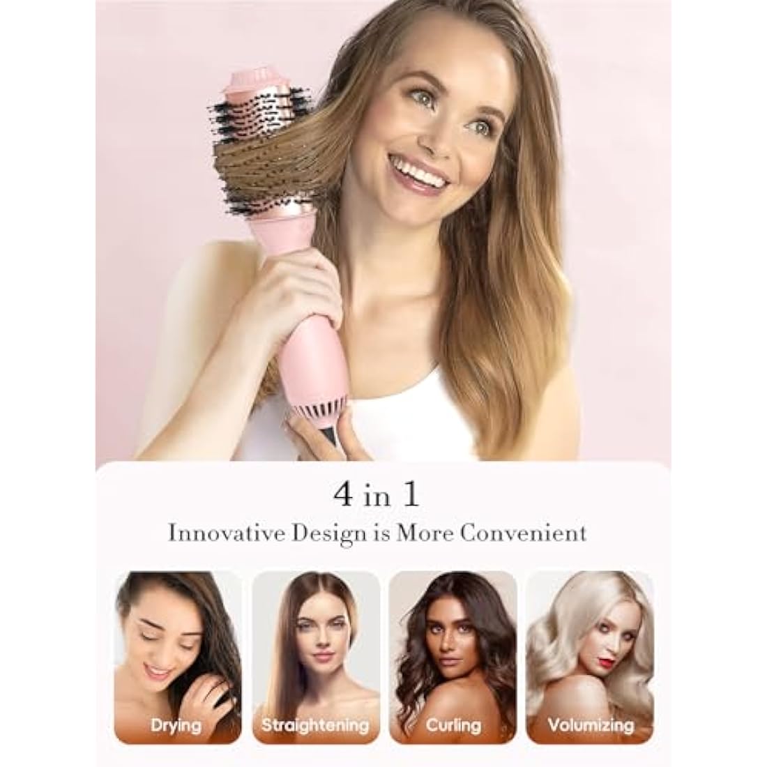 LANDOT Hot Blow Hair Dryer Brush: Upgraded Plus 2.0 Hot Air Brush - One-Step HairDryer Styler and Volumizer 4 in 1 for Drying Straightening Curling Volumizing Hair - Fight Frizz and Add Volume