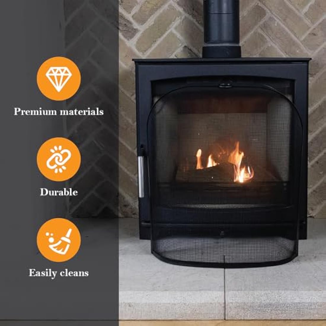 JVL Black Cairngorn Spark guard, fire guard, fire screen, fire surround