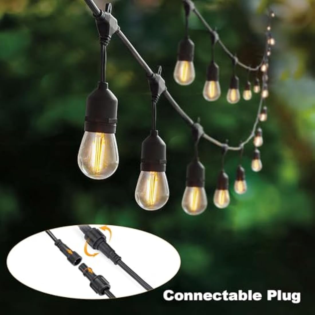 Spacelumen 49FT Outdoor String Lights Mains Powered, 16 Pcs 2W S14 LED E27 Screw Bulb, 2700K Warm White S14 Garden String Festoon Lights for Patio Party Wedding Yard Gazebo