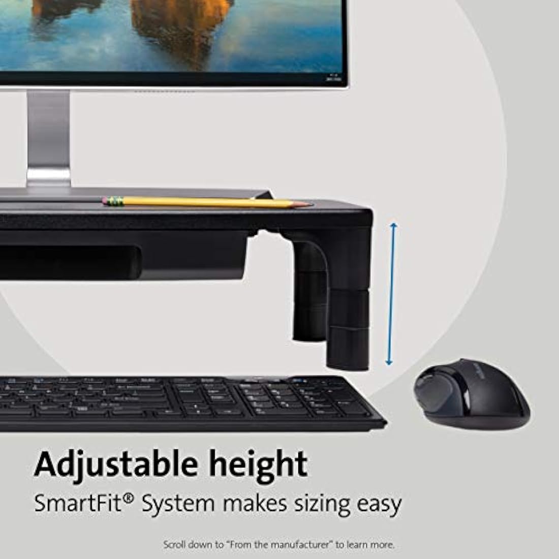 Kensington SmartFit Monitor Stand with Drawer for your Home Office - Monitor / PC riser with Desk Storage for Desk Accessories (K55725EU)
