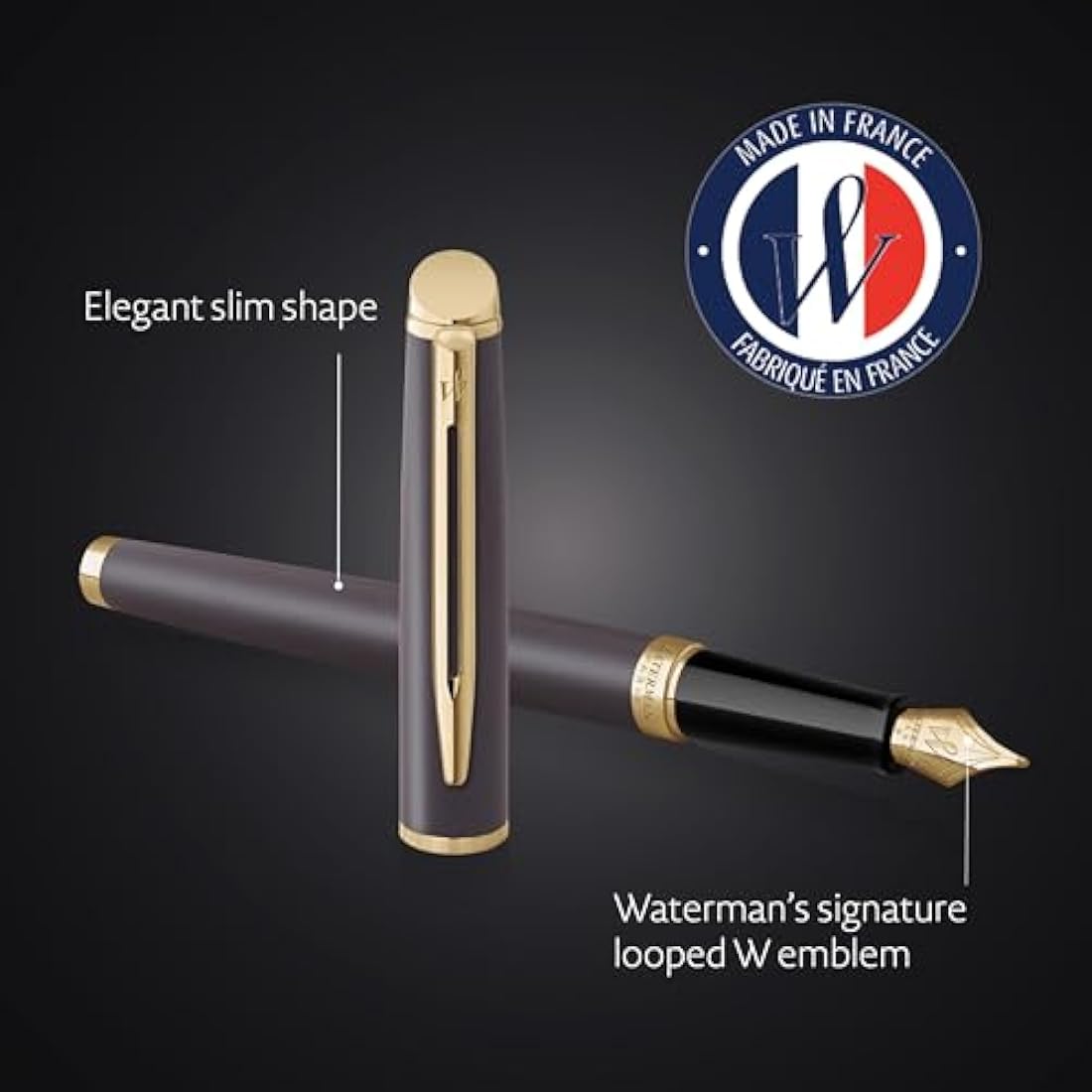 Waterman Hémisphère Fountain Pen | Lava Black (The Understated Edit Collection) | Fine Nib with Blue Ink | Gift Box