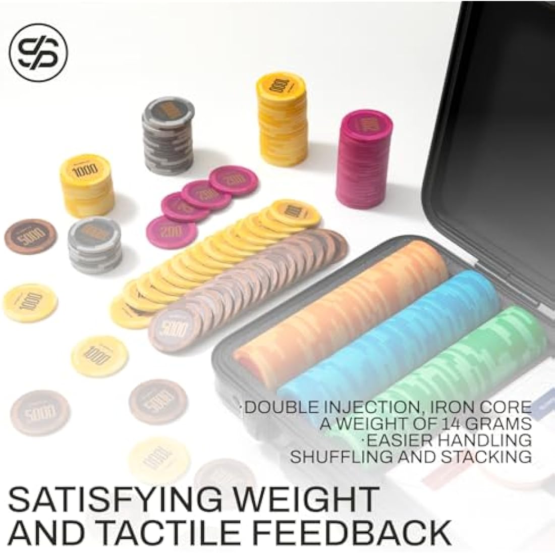 SLOWPLAY Godel 14g Clay Poker Chips Set for Texas Hold’em, 300 PCS [with Numbered Values] Features a High-end Chip case with Extra Durable German Polycarbonate Shell, for Poker Players