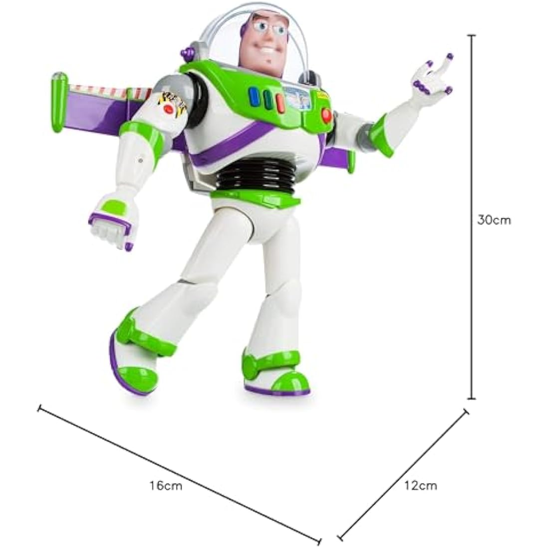 Disney Store Official Buzz Lightyear Interactive Talking Action Figure, Toy Story Astronaut Space Ranger, 30cm/11”, Features 10+ English Phrases, Interacts with Other Figures and Toys, Lights, Ages 3+