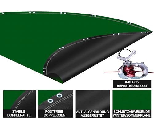 QUICK STAR Winter Swimming Pool Cover Round 180g/m? for Poolsize 320-366 cm (12ft) Tarpaulin dimension ? 420cm Green