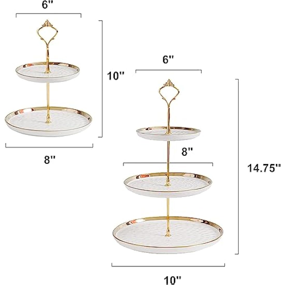 MEETOZ 2 Set of Round Porcelain Tiered Cupcake Stand, Dessert Plates Stand Tiered Serving Trays with Gold Rod,3 Tiers and 2 Tiers Cake Stand Party Serving Trays Fruit Pastry Holders(White)