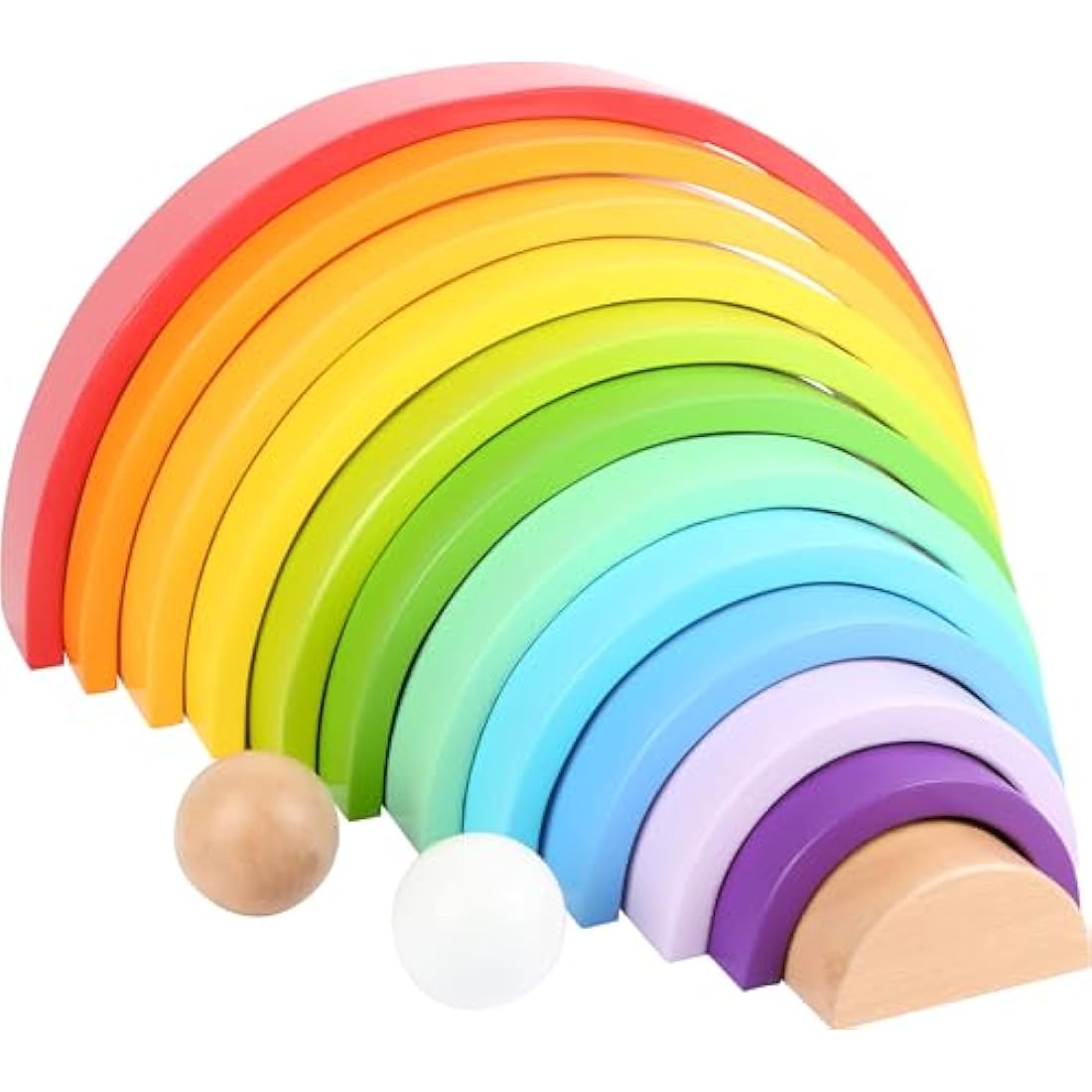Small Foot 11412 XL Rainbow Wooden Building Blocks, 12-Piece Arch with 2 Balls for Kindergarten and Education Toys, Multicolored