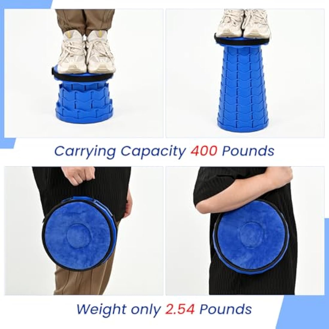 FXKS 2 Pack Folding Stool with Cushion,Retractable Portable Telescop Stool Max Load Capacity 400lbs, Lightweight Collapsible Stools for Fishing Camping Hiking Outdoor BBQ -Blue