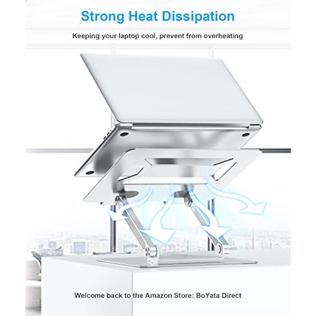 BoYata Laptop Stand for Desk, Adjustable Computer Stand with 360° Rotating Base, Ergonomic Foldable Laptop Riser Holder for Collaborative Work, Compatible with All MacBook Pro/Air, Notebook up to 17"