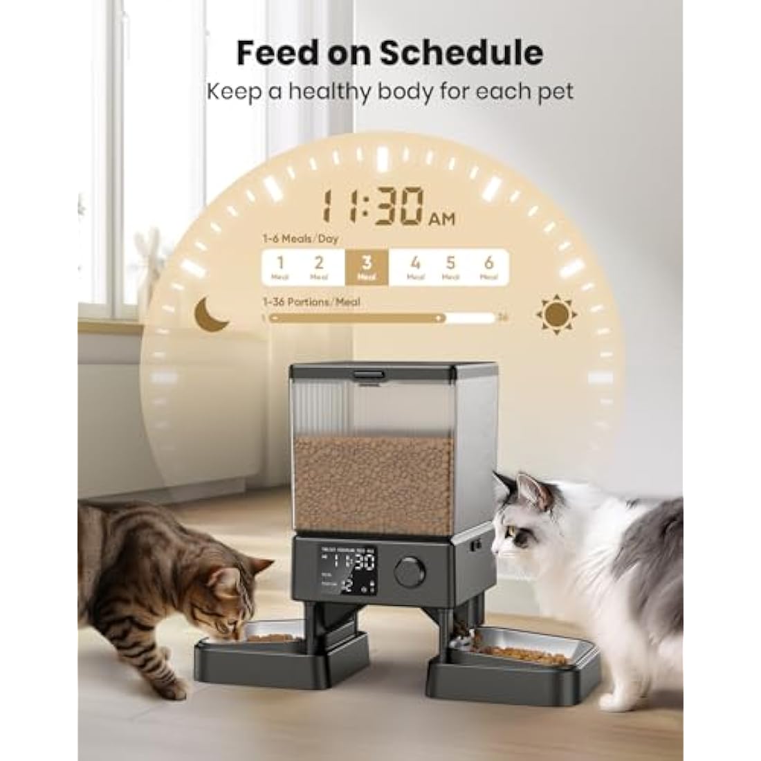 oneisall 5L Automatic Cat Feeder with Timer for 2 Cats, Knob Model Automatic Feeders for Cats Dogs, Dry Food Cat Food Dispenser Auto 10s Voice Recordings