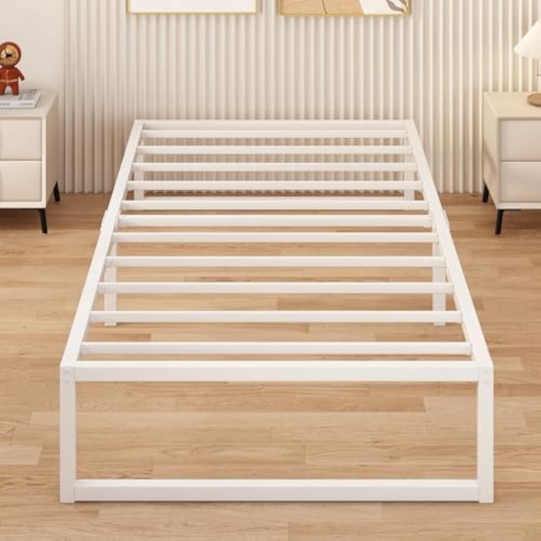 Yicensen Single Bed Frame 90x190 cm, Metal Bed Frame Single with Steel Slat Support, Easy Assembly, Noise Free, No Box Spring Needed, 30cm High, White