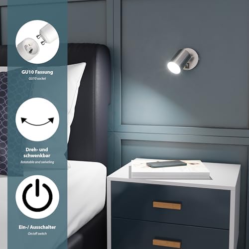 ledscom.de 2 pcs. Wall spot WAIKA Switch Chrome matt LED lamp White 3-Step dimming 609lm