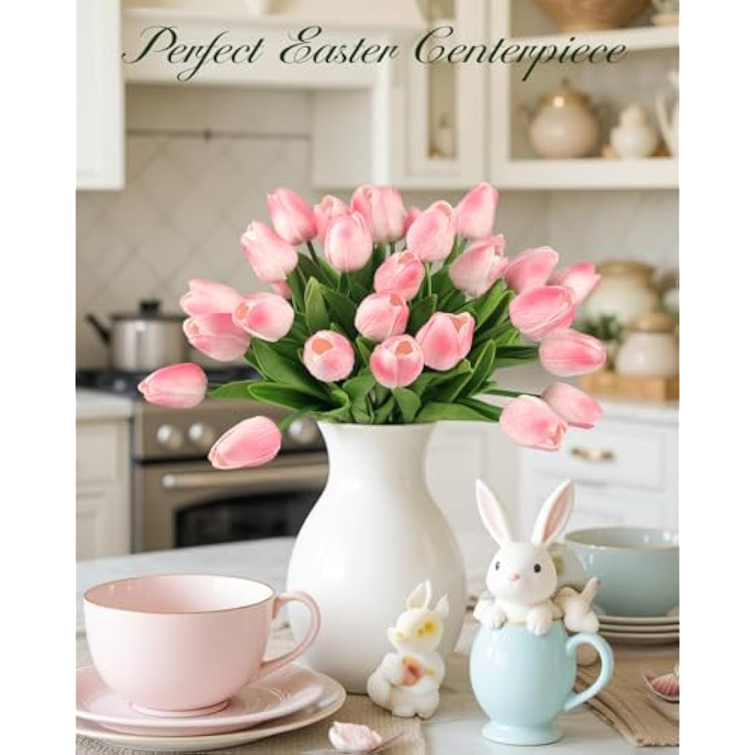 N&T NIETING Artificial Tulips Flowers, 12Pcs Fake Tulip Real Touch Latex Faux Tulips Flowers Bouquet for Wedding Floral Arrangements Mother's Day Home Easte Decorations(Light Pink)